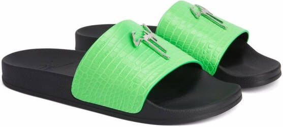 Giuseppe Zanotti Brett slippers met krokodillenleer-effect Groen