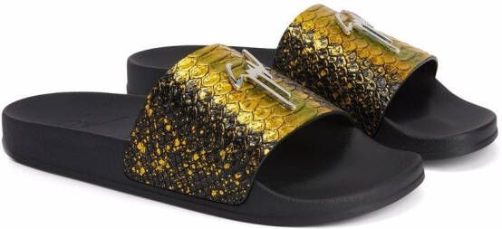 Giuseppe Zanotti Brett slippers met krokodillenleer-effect Zwart