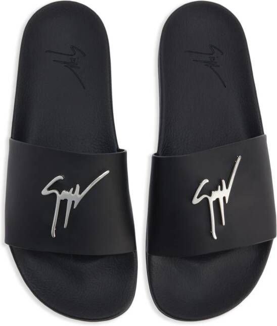 Giuseppe Zanotti Brett slippers met logo-applicatie Zwart