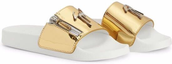 Giuseppe Zanotti Brett slippers met logo Goud