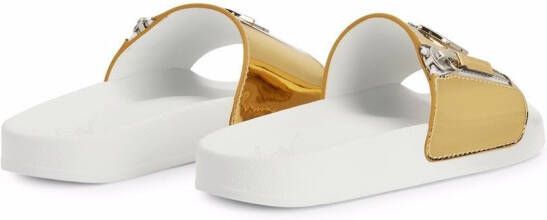 Giuseppe Zanotti Brett slippers met logo Goud