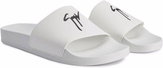 Giuseppe Zanotti Brett slippers met logo Wit