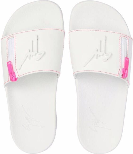 Giuseppe Zanotti Brett slippers met logo Wit