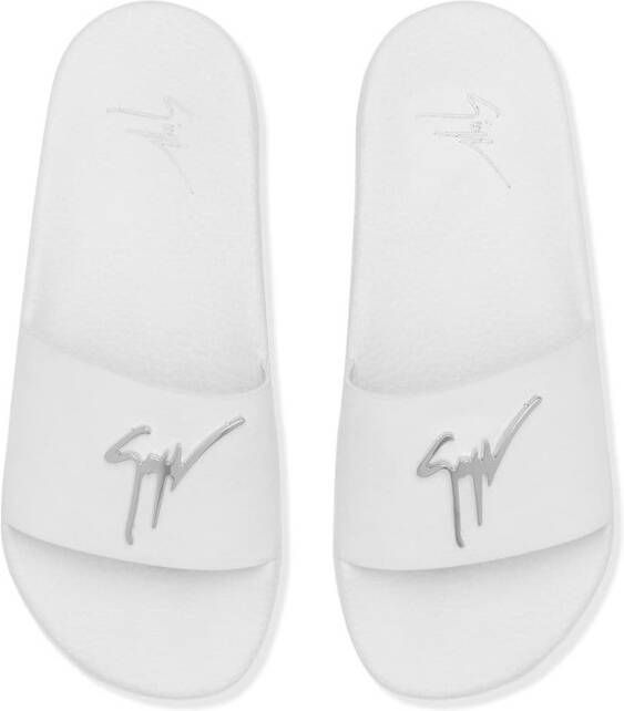Giuseppe Zanotti Brett slippers met logo Wit