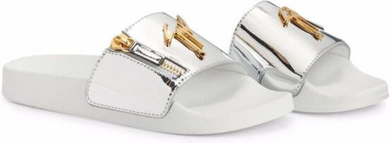 Giuseppe Zanotti Brett slippers met logo Zilver