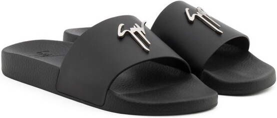 Giuseppe Zanotti Brett slippers met logo Zwart