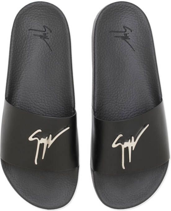 Giuseppe Zanotti Brett slippers met logo Zwart