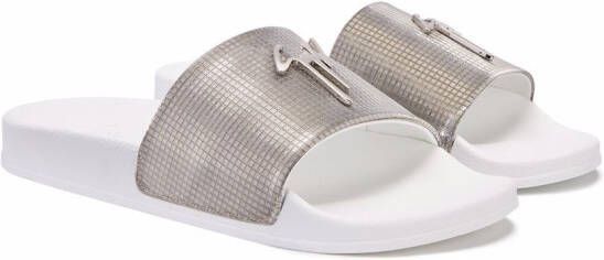 Giuseppe Zanotti Brett slippers met logoplakkaat Zilver