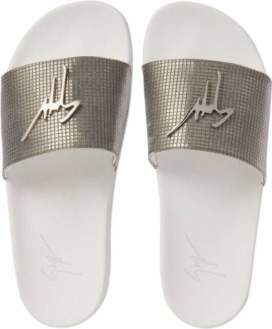 Giuseppe Zanotti Brett slippers met logoplakkaat Zilver