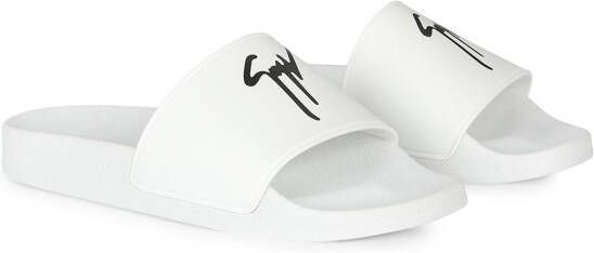 Giuseppe Zanotti Brett slippers met logoprint Wit