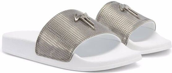 Giuseppe Zanotti Brett slippers met metallic afwerking Zilver