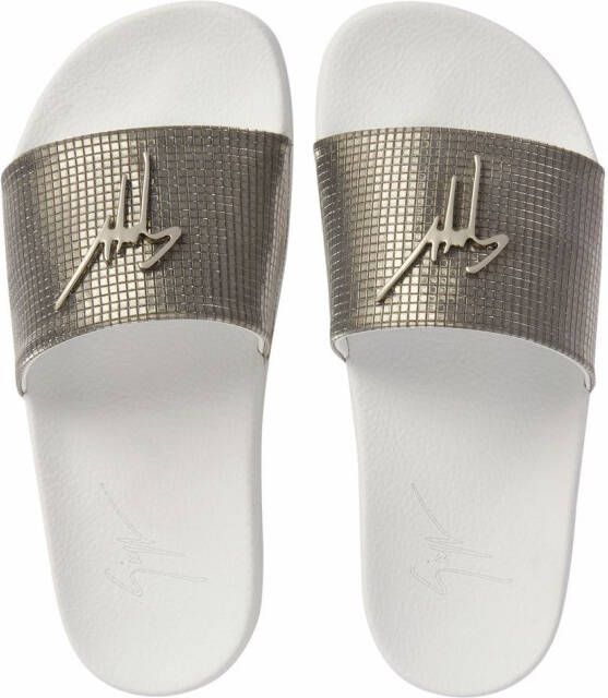 Giuseppe Zanotti Brett slippers met metallic afwerking Zilver