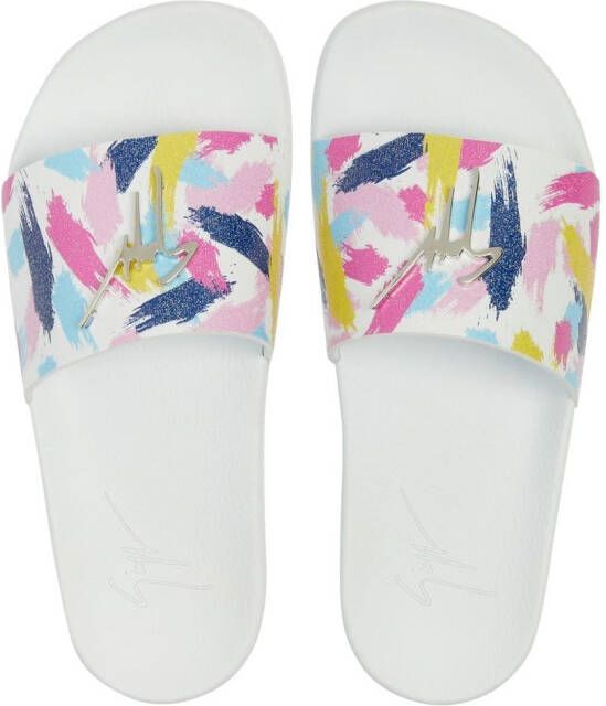 Giuseppe Zanotti Brett slippers met print Wit