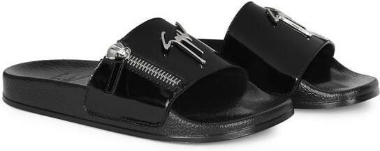 Giuseppe Zanotti Brett slippers met rits Zwart