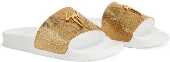 Giuseppe Zanotti Brett slippers met slangenhuid-effect Goud