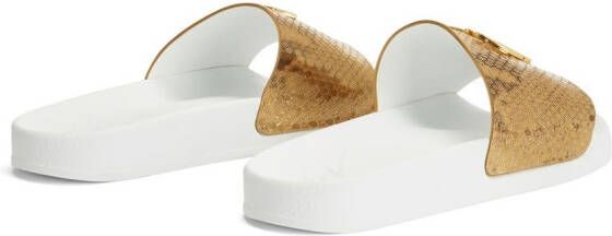 Giuseppe Zanotti Brett slippers met slangenhuid-effect Goud