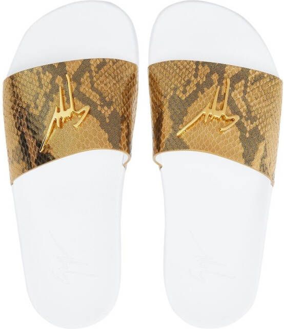 Giuseppe Zanotti Brett slippers met slangenhuid-effect Goud