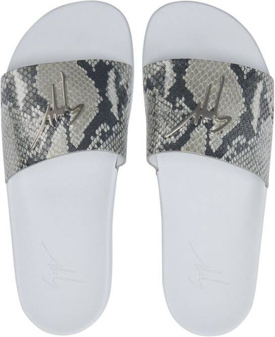 Giuseppe Zanotti Brett slippers met slangenprint Wit