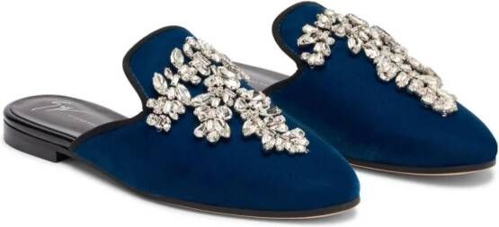 Giuseppe Zanotti Elsa fluwelen muiltjes Blauw