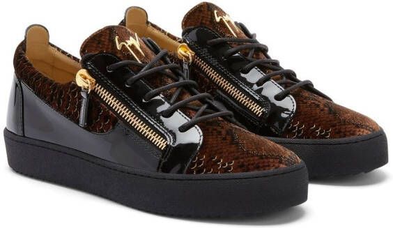 Giuseppe Zanotti Frankie sneakers met slangenleer-effect Bruin