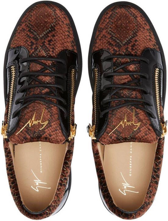 Giuseppe Zanotti Frankie sneakers met slangenleer-effect Bruin
