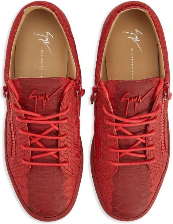 Giuseppe Zanotti Frankie sneakers met slangenleer-effect Rood