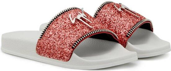 Giuseppe Zanotti Halley slippers met glitter Roze