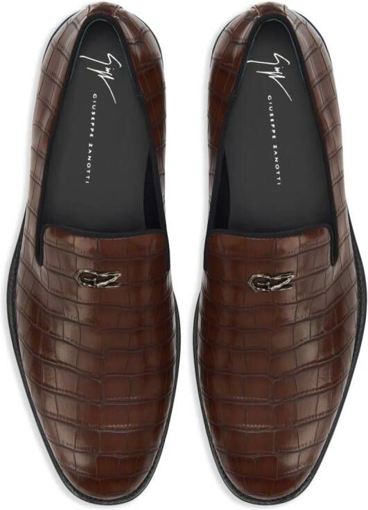 Giuseppe Zanotti Imrham loafers met krokodillen-reliëf Bruin