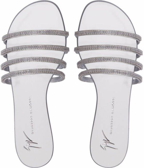 Giuseppe Zanotti Iride slippers verfraaid met kristallen Zilver