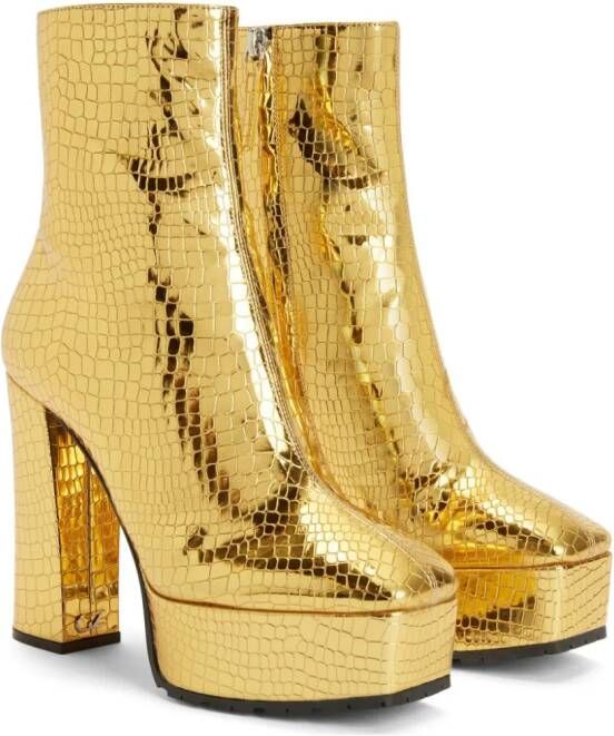 Giuseppe Zanotti Morgana laarzen met krokodillen-reliëf Goud