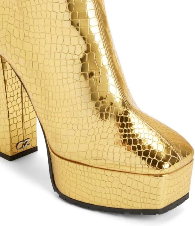 Giuseppe Zanotti Morgana laarzen met krokodillen-reliëf Goud