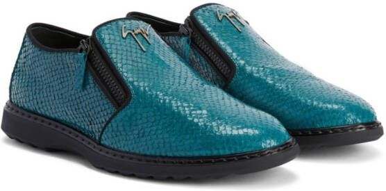 Giuseppe Zanotti Loafers met slangenleer-effect Blauw