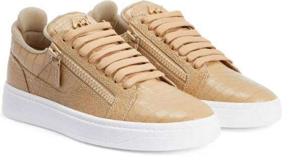 Giuseppe Zanotti Sneakers met krokodillen-reliëf Beige