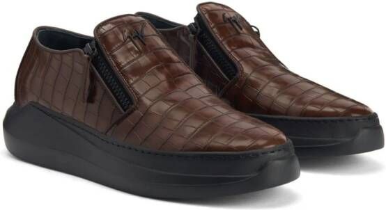 Giuseppe Zanotti Sneakers met krokodillen-reliëf Bruin