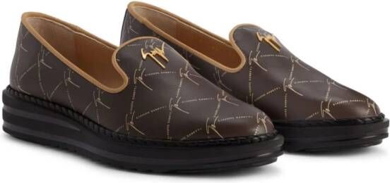 Giuseppe Zanotti Tim leren loafers met logo-reliëf Bruin