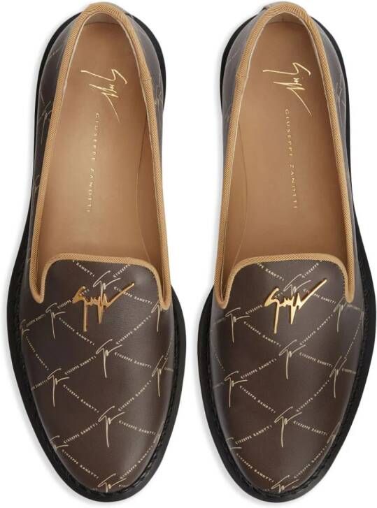 Giuseppe Zanotti Tim leren loafers met logo-reliëf Bruin