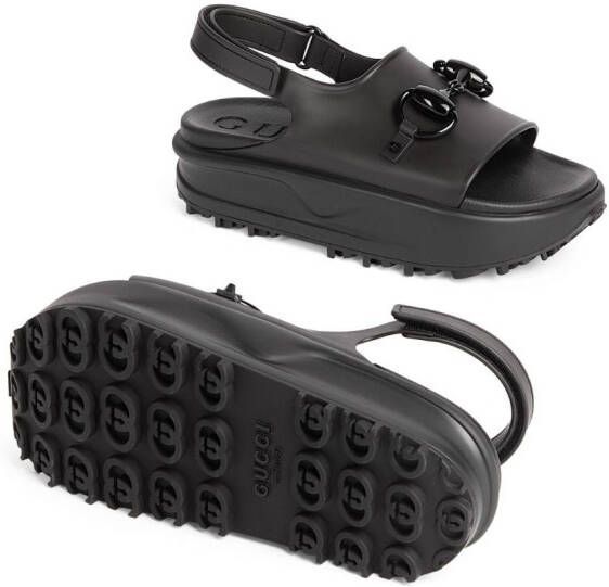 Gucci Horsebit sandalen met plateauzool Zwart