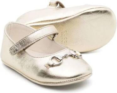 Gucci Kids Horsebit-detail leather ballerina shoes Goud