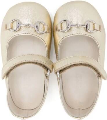 Gucci Kids Horsebit-detail leather ballerina shoes Goud