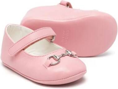 Gucci Kids Horsebit-detail leather ballerina shoes Roze