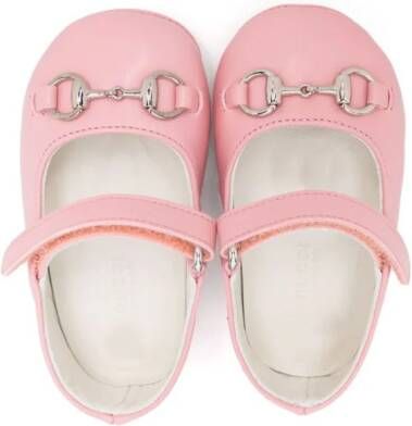 Gucci Kids Horsebit-detail leather ballerina shoes Roze