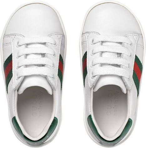 Gucci Kids leer low-top met Web Wit