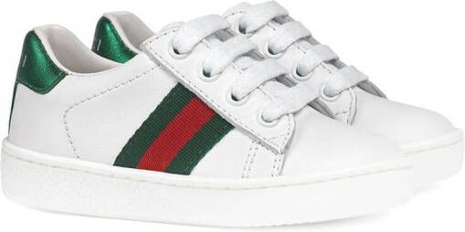 Gucci Kids leer low-top met Web Wit