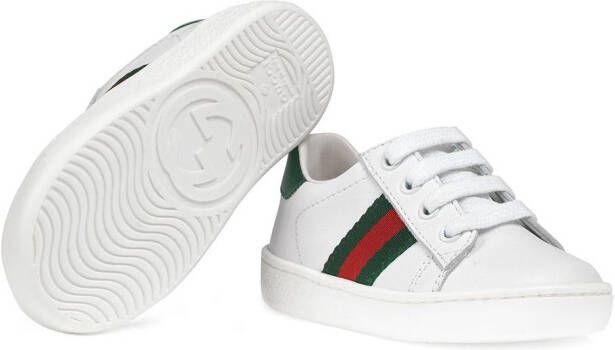 Gucci Kids leer low-top met Web Wit