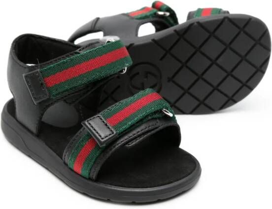 Gucci Kids Leren sandalen met web afwerking Zwart