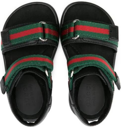 Gucci Kids Leren sandalen met web afwerking Zwart