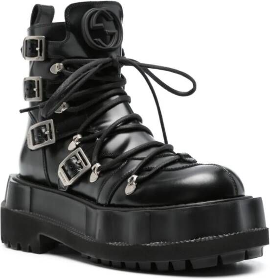 Gucci Leren laarzen met GG-logo Zwart