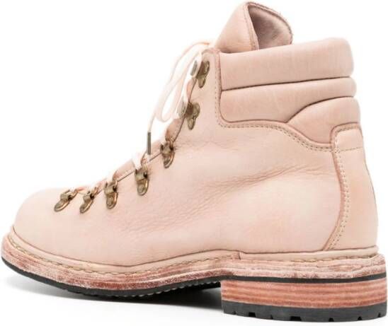 Guidi Leren veterlaarzen Roze