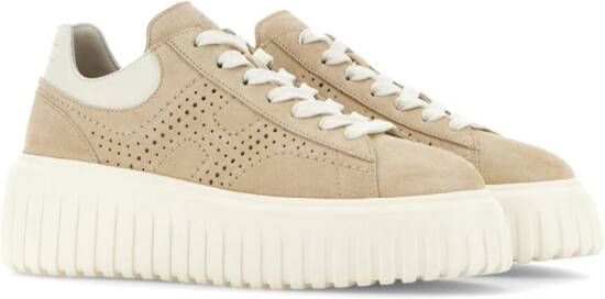 Hogan H-Stripes leren sneakers met logo Beige