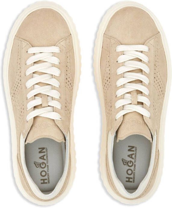 Hogan H-Stripes leren sneakers met logo Beige